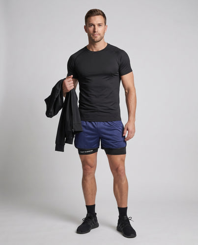 Herren Sportliche Mesh-Shorts mit integrierter Innenhose R&B