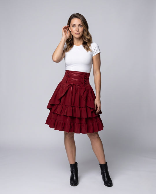 Damen Süßes Rüschenkleid mit Schürzen-Design und Schnürdetails EB