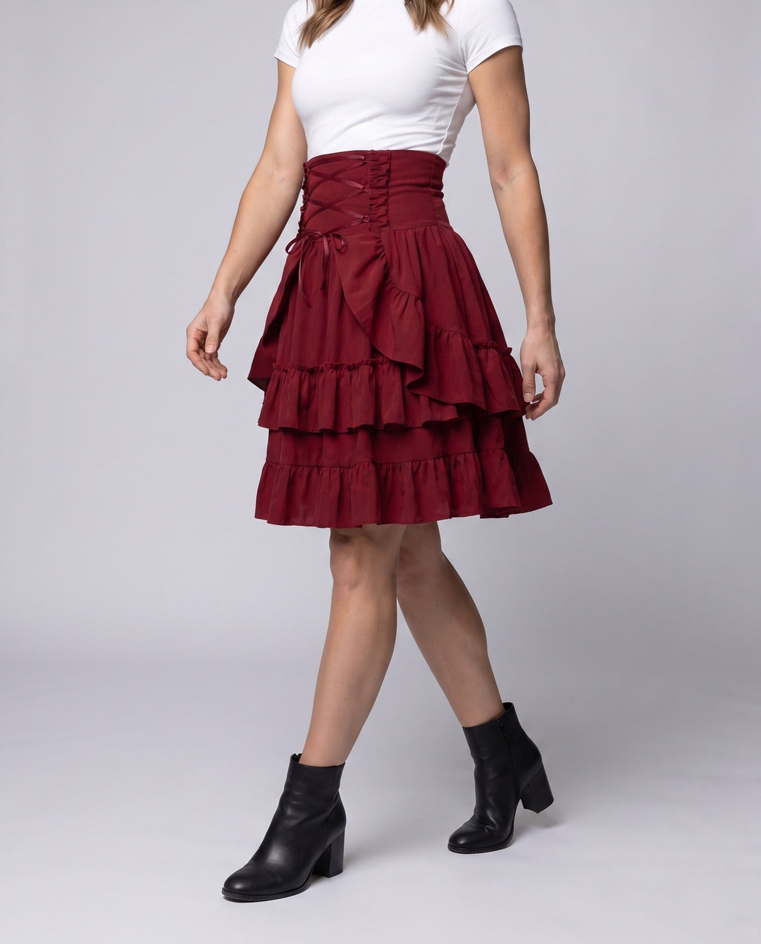 Damen Süßes Rüschenkleid mit Schürzen-Design und Schnürdetails EB