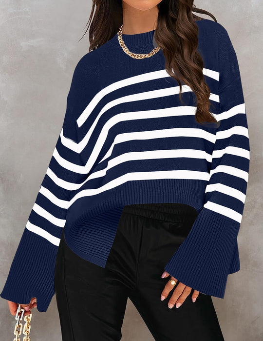 EB | Damen Streifen Oversized-Pullover für Herbst und Winter
