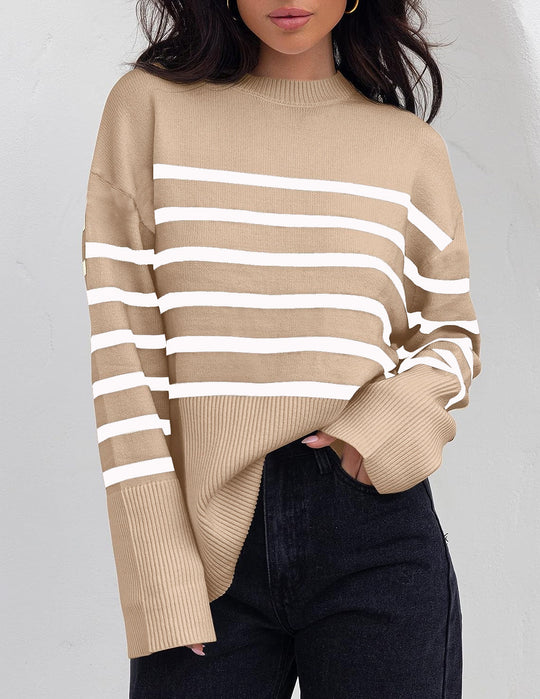 EB | Damen Streifen Oversized-Pullover für Herbst und Winter