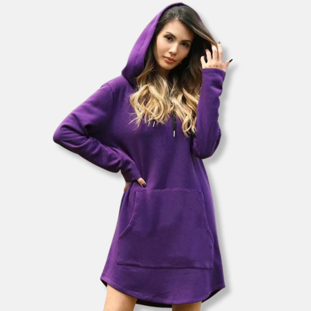 EB | Kapuzenpullover Kleid Lässige Passform Weicher Baumwollmix Lange Ärmel