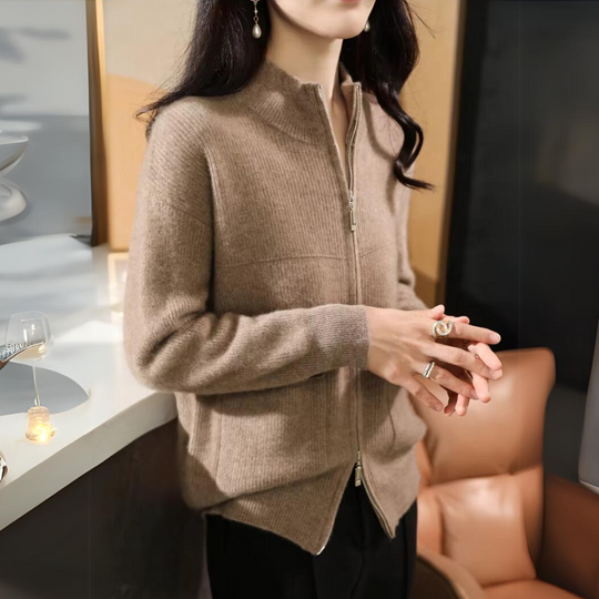 EB | Damen Merino Strickjacke mit Reißverschluss und langen Ärmeln