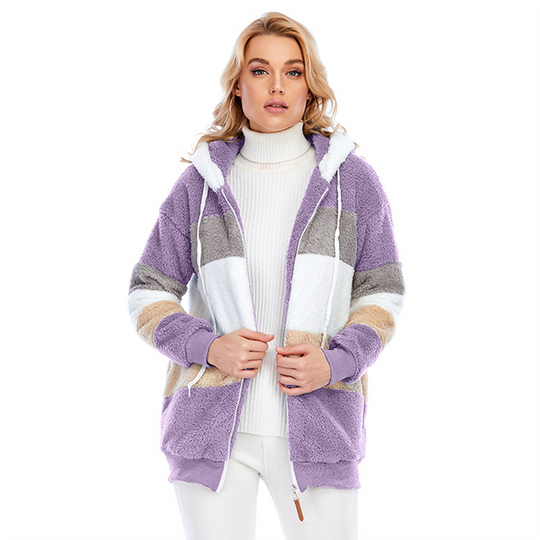 EB | Farbblock Fuzzy Jacke Für Damen