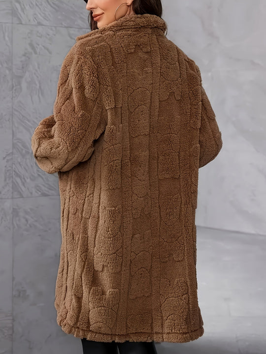 EB | Langer Strickmantel mit Revers für Damen - Winter