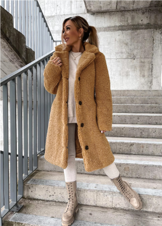 EB | Teddy Mantel - Weich Undwarm - Oversized Passform - Knopfverschluss - Reverskragen