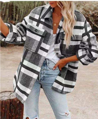 EB | Warme Knopf Daunen Kariert Hemd Jacke - Winter
