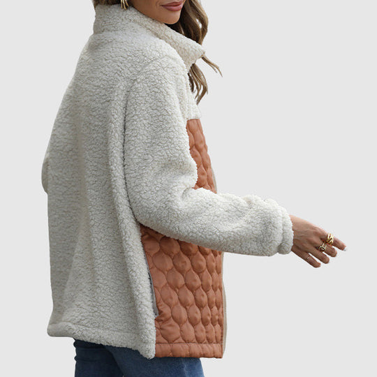 EB | Fleece Relaxed Fit Jacke Gestepptes Patchwork-Fellbesatz-Jackett