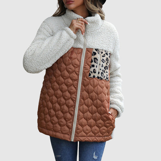 EB | Fleece Relaxed Fit Jacke Gestepptes Patchwork-Fellbesatz-Jackett