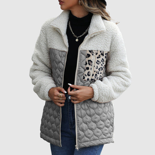EB | Fleece Relaxed Fit Jacke Gestepptes Patchwork-Fellbesatz-Jackett