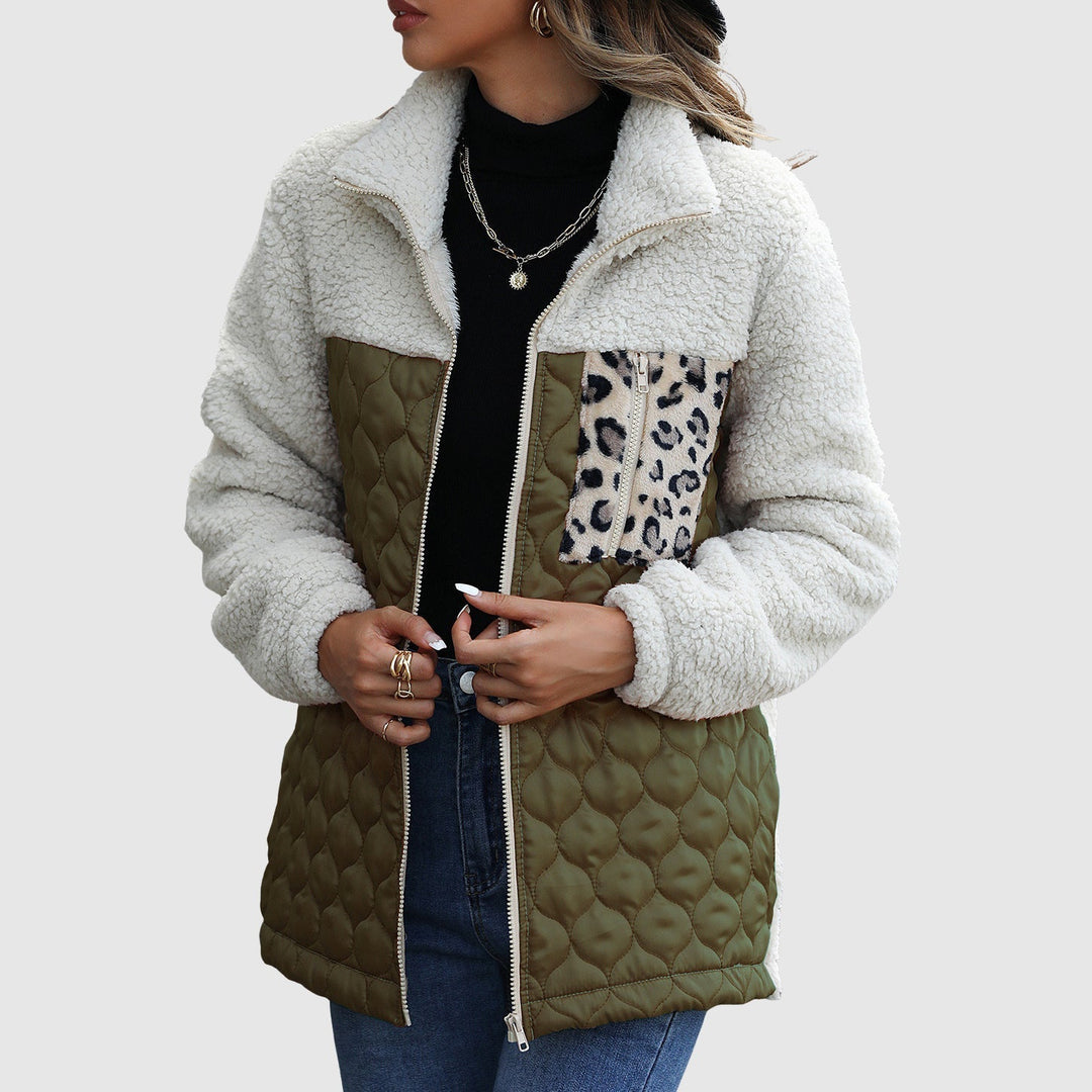 EB | Fleece Relaxed Fit Jacke Gestepptes Patchwork-Fellbesatz-Jackett