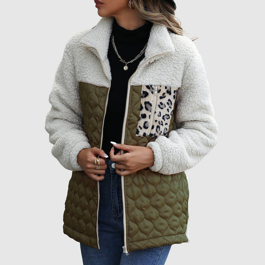EB | Fleece Relaxed Fit Jacke Gestepptes Patchwork-Fellbesatz-Jackett
