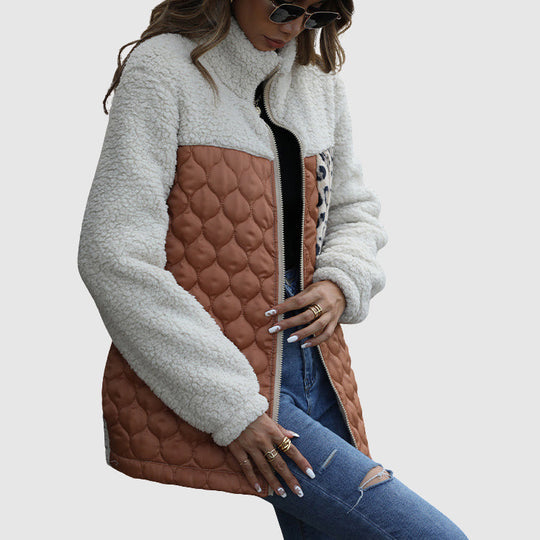 EB | Fleece Relaxed Fit Jacke Gestepptes Patchwork-Fellbesatz-Jackett