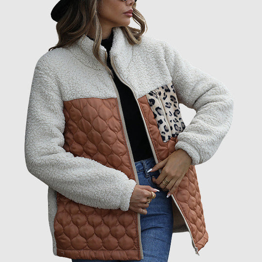 EB | Fleece Relaxed Fit Jacke Gestepptes Patchwork-Fellbesatz-Jackett