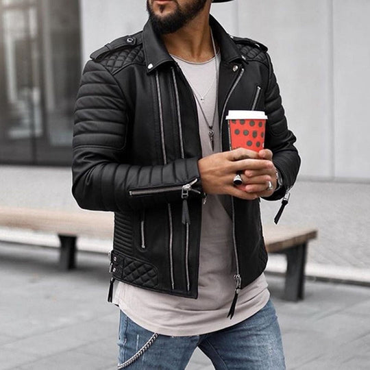 EB | Herren Lederjacke - Biker-Stil mit gesteppter Schulter