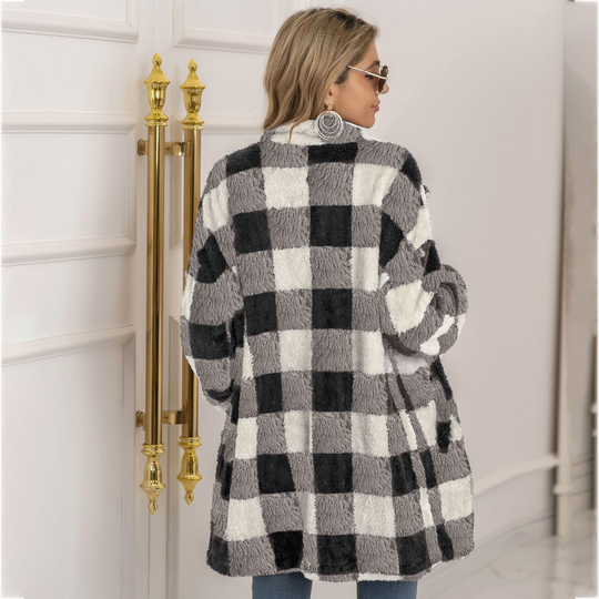 EB | Karierter Mantel - Weich und Warm - Oversized Passform - Knopfverschluss