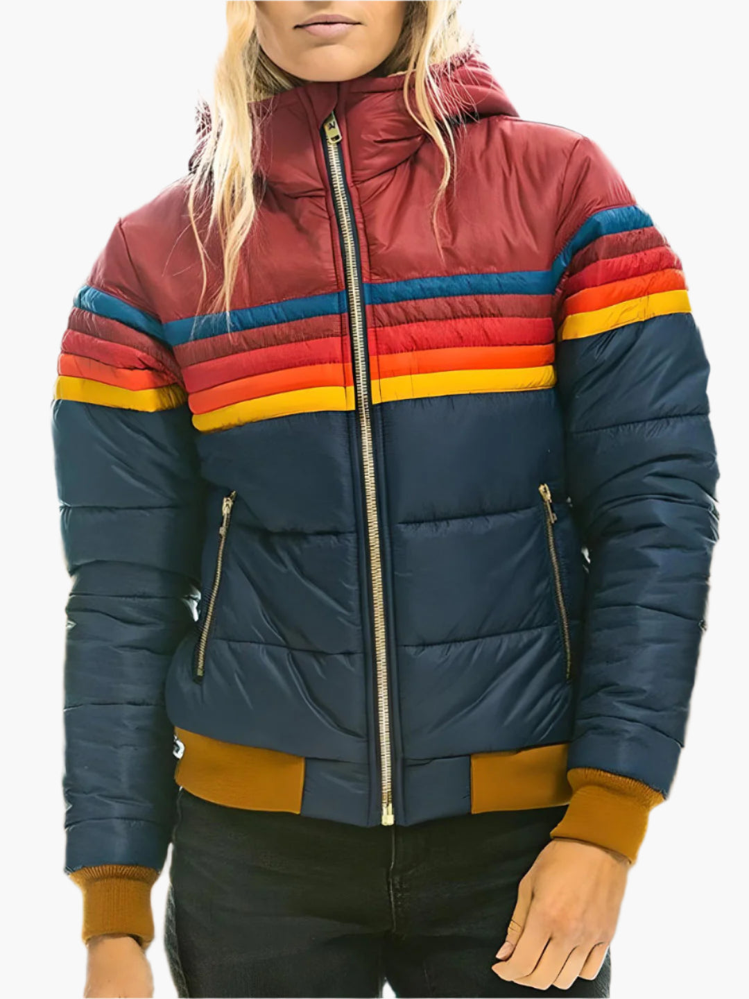 EB | Retro Steppjacke mit Kapuze - Modische Freizeit Winterjacke Im Vintage-Stil