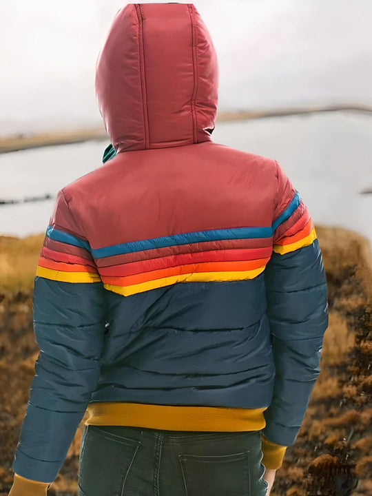 EB | Retro Steppjacke mit Kapuze - Modische Freizeit Winterjacke Im Vintage-Stil