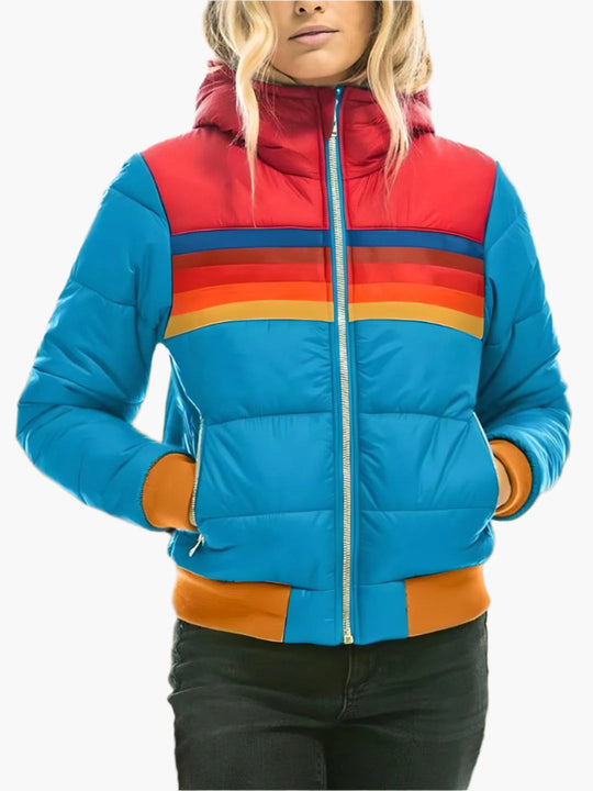 EB | Retro Steppjacke mit Kapuze - Modische Freizeit Winterjacke Im Vintage-Stil