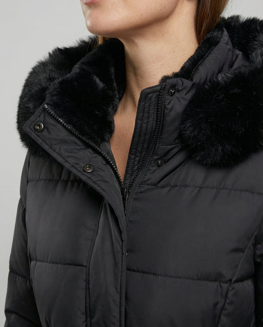 EB | Winterjacke - Stilvolle Schwarze Damenjacke mit Einer Kunstfellkapuze