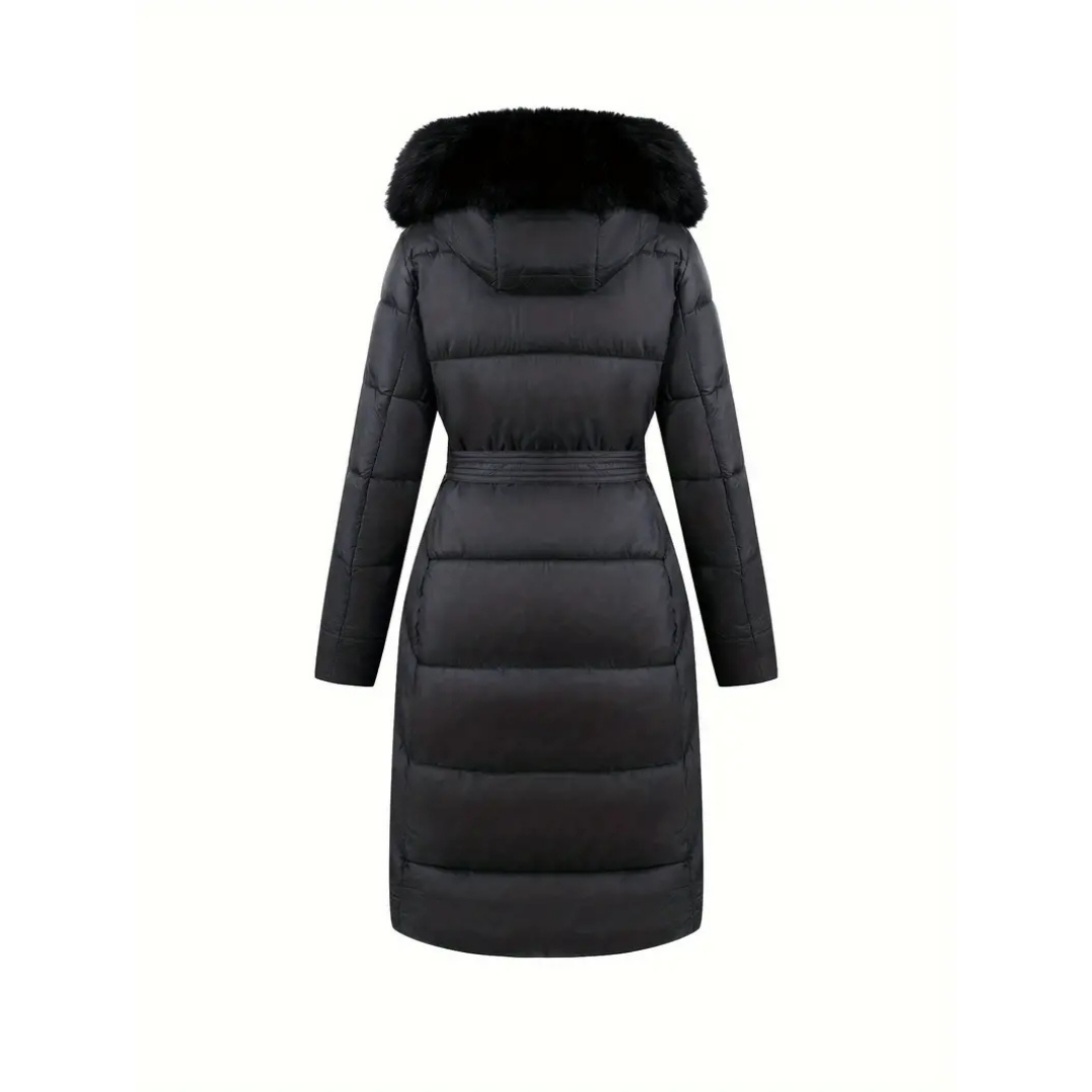 EB | Winterjacke - Stilvolle Schwarze Damenjacke mit Einer Kunstfellkapuze