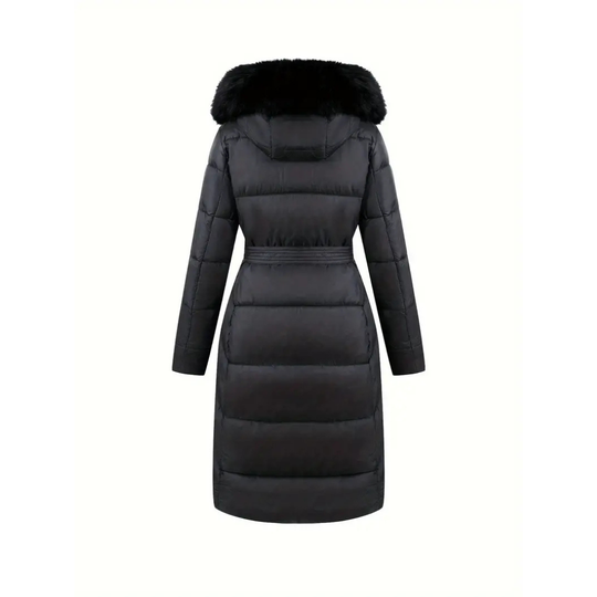 EB | Winterjacke - Stilvolle Schwarze Damenjacke mit Einer Kunstfellkapuze