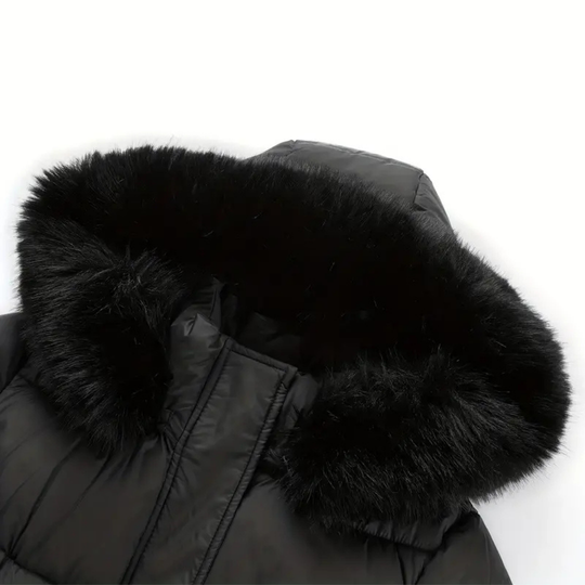 EB | Winterjacke - Stilvolle Schwarze Damenjacke mit Einer Kunstfellkapuze