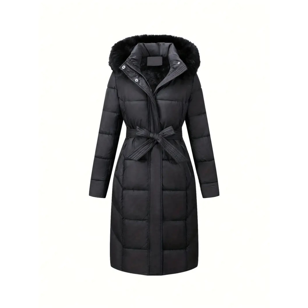 EB | Winterjacke - Stilvolle Schwarze Damenjacke mit Einer Kunstfellkapuze