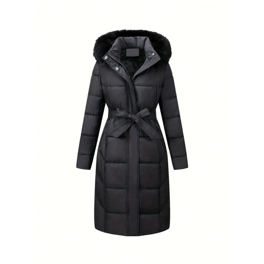 EB | Winterjacke - Stilvolle Schwarze Damenjacke mit Einer Kunstfellkapuze