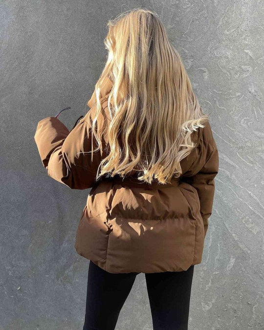 EB | jack mit Gürtel für Damen - warmer brauner Jacke mit oversized Kragen