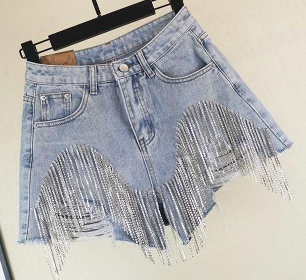 EB | Diamond Quasten Zerrissene Jeansshorts