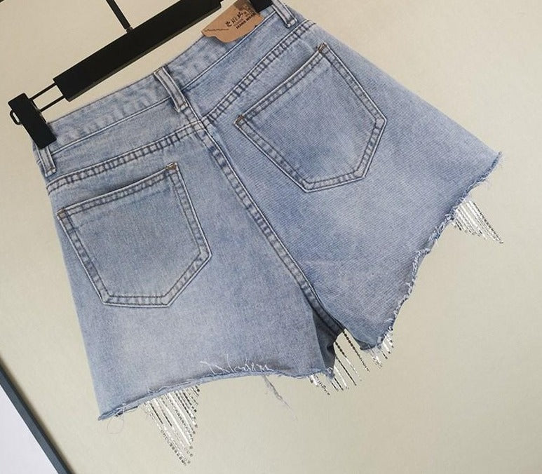 EB | Diamond Quasten Zerrissene Jeansshorts