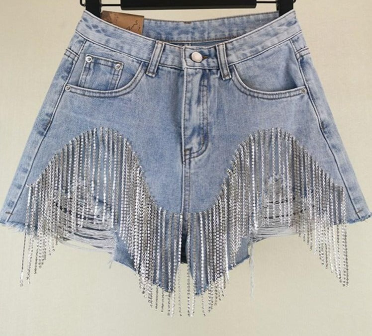 EB | Diamond Quasten Zerrissene Jeansshorts