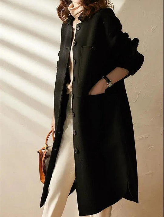 EB | Damen Langer Trenchcoat mit Klassischer Knopfverschluss