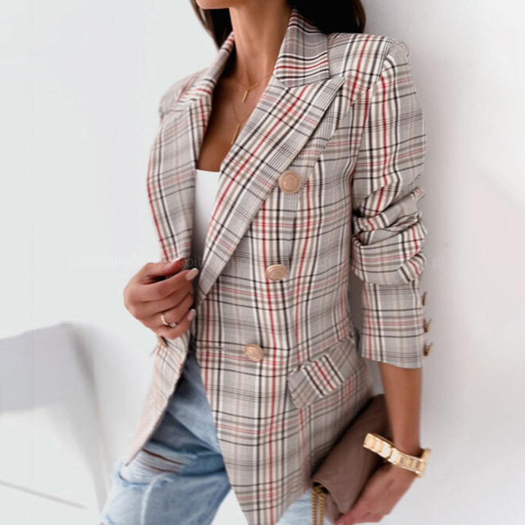 EB | Blazer Taillierte Passform Karomuster Doppelreiher Strukturiertes Design