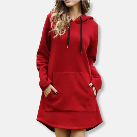 EB | Kapuzenpullover Kleid Lässige Passform Weicher Baumwollmix Lange Ärmel