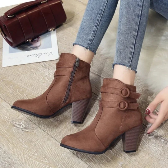 EB | Retro-Gürtel-Schnalle Block-Absatz-Stiefel