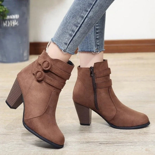 EB | Retro-Gürtel-Schnalle Block-Absatz-Stiefel