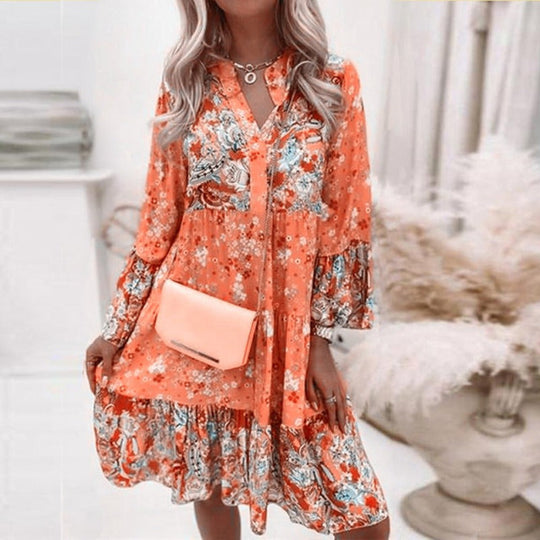 EB – Mehrfarbiges Sommerkleid mit V-Ausschnitt