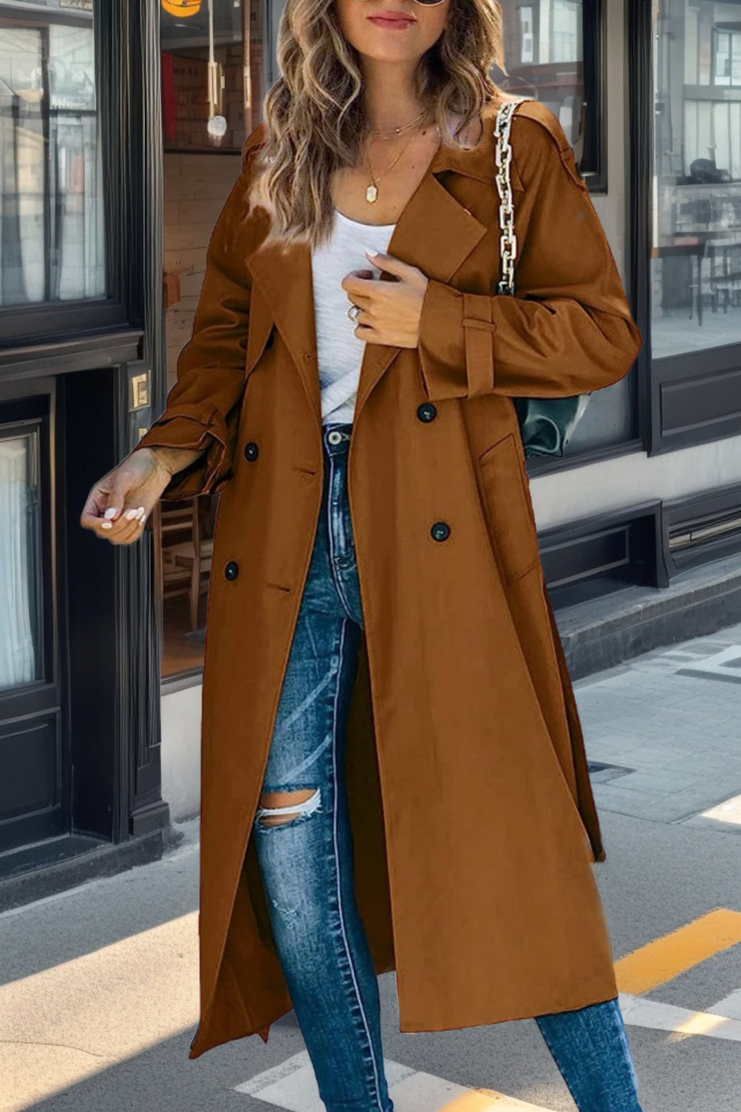 EB | Langer Leichter Trenchcoat Damen mit Gürtel
