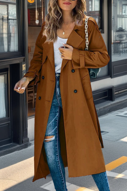 EB | Langer Trenchcoat für Damen - Zweireihig