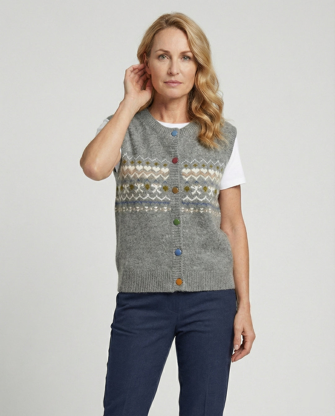 Retro Jacquard Strickweste für Damen im lässigen Oversize Vintage Look