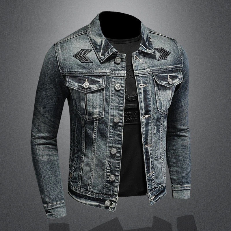 EB | Herren Schwarze Denimjacke - Stonewashed-Stil