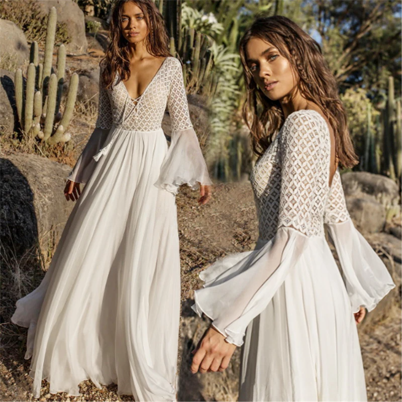 Leichtes Weißes Boho-Kleid mit Fließendem Schnitt für Sommer & Festivals | EB