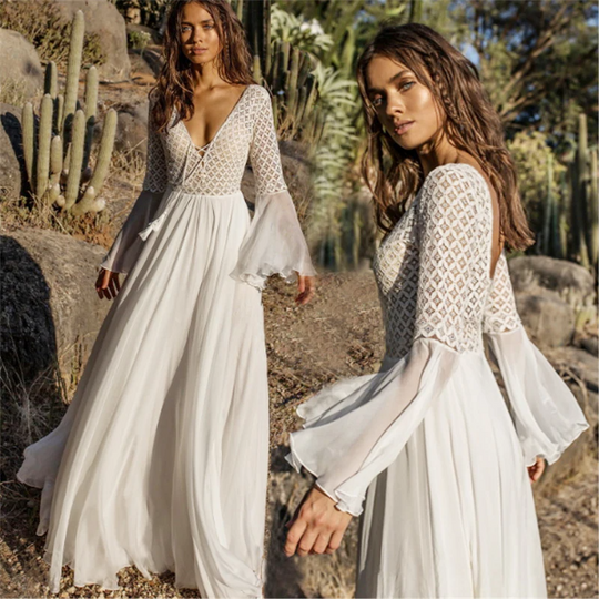 Leichtes Weißes Boho-Kleid mit Fließendem Schnitt für Sommer & Festivals | EB