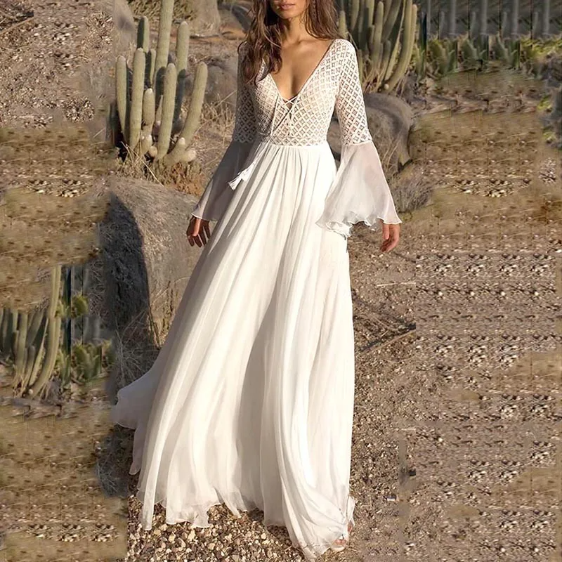 Leichtes Weißes Boho-Kleid mit Fließendem Schnitt für Sommer & Festivals | EB