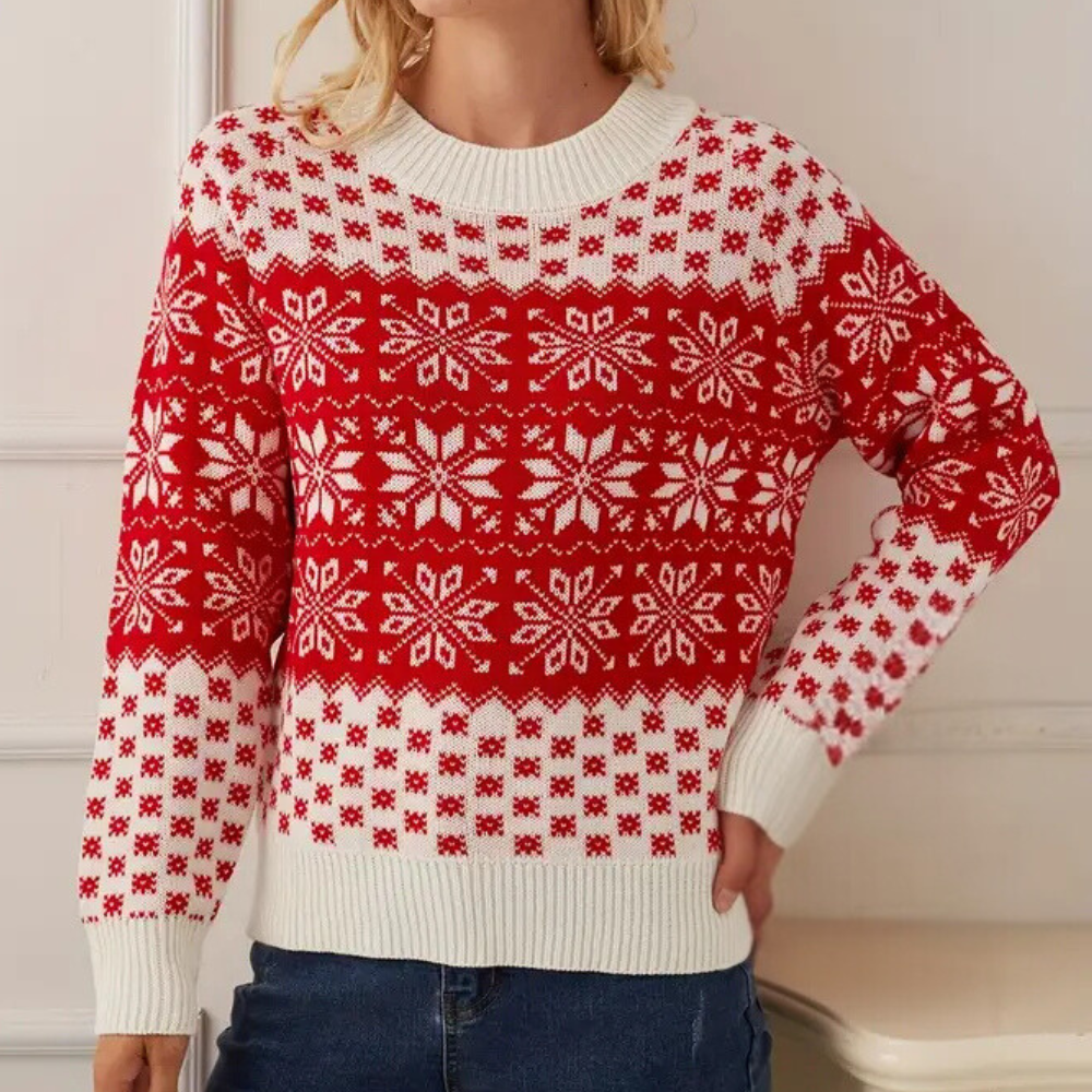 EB | Gestrickter Weihnachts-Pullover Damen Schneeflocken Design