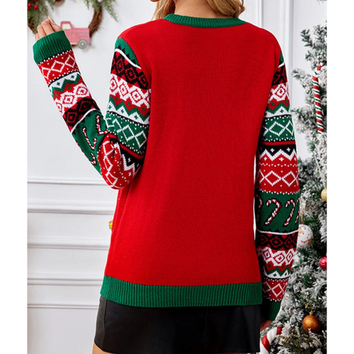 EB | Gestrickter Weihnachts-Pullover mit Katzenmotiv Damenmode