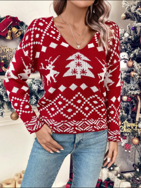 EB | Weihnachts-Strickpullover Damen mit norwegischem Muster Stupid Weihnachts-Strickpullover