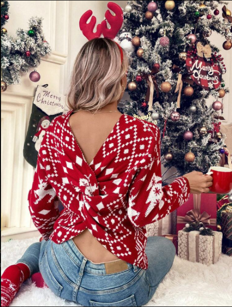 EB | Weihnachts-Strickpullover Damen mit norwegischem Muster Stupid Weihnachts-Strickpullover